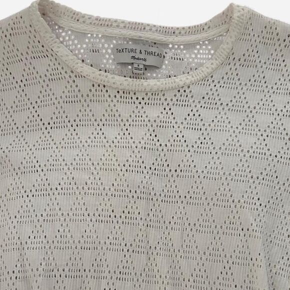 Madewell White eyelet Lace Knotted Short Sleeve Shirt – Size Small - Picture 4 of 7